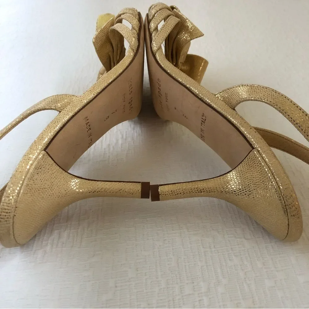 Kate Spade Maribeth Gold Metallic Bow Stiletto Slingback Pumps 7 Wedding Evening
